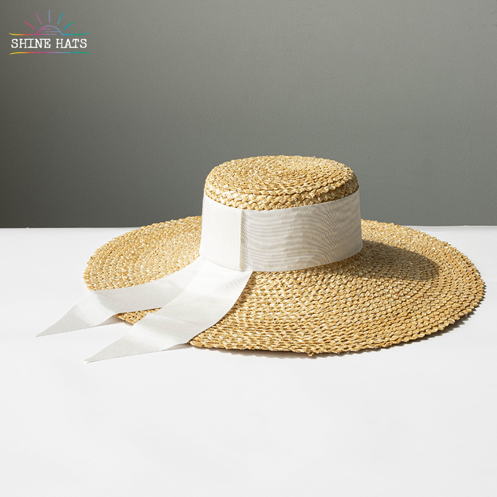 ＄16 - Shinehats Luxury Handmade Unisex Summer Sun Beach Straw Boater Hat Braid Wheat Straw Hat Sombrero For Women Ladies With Ribbon