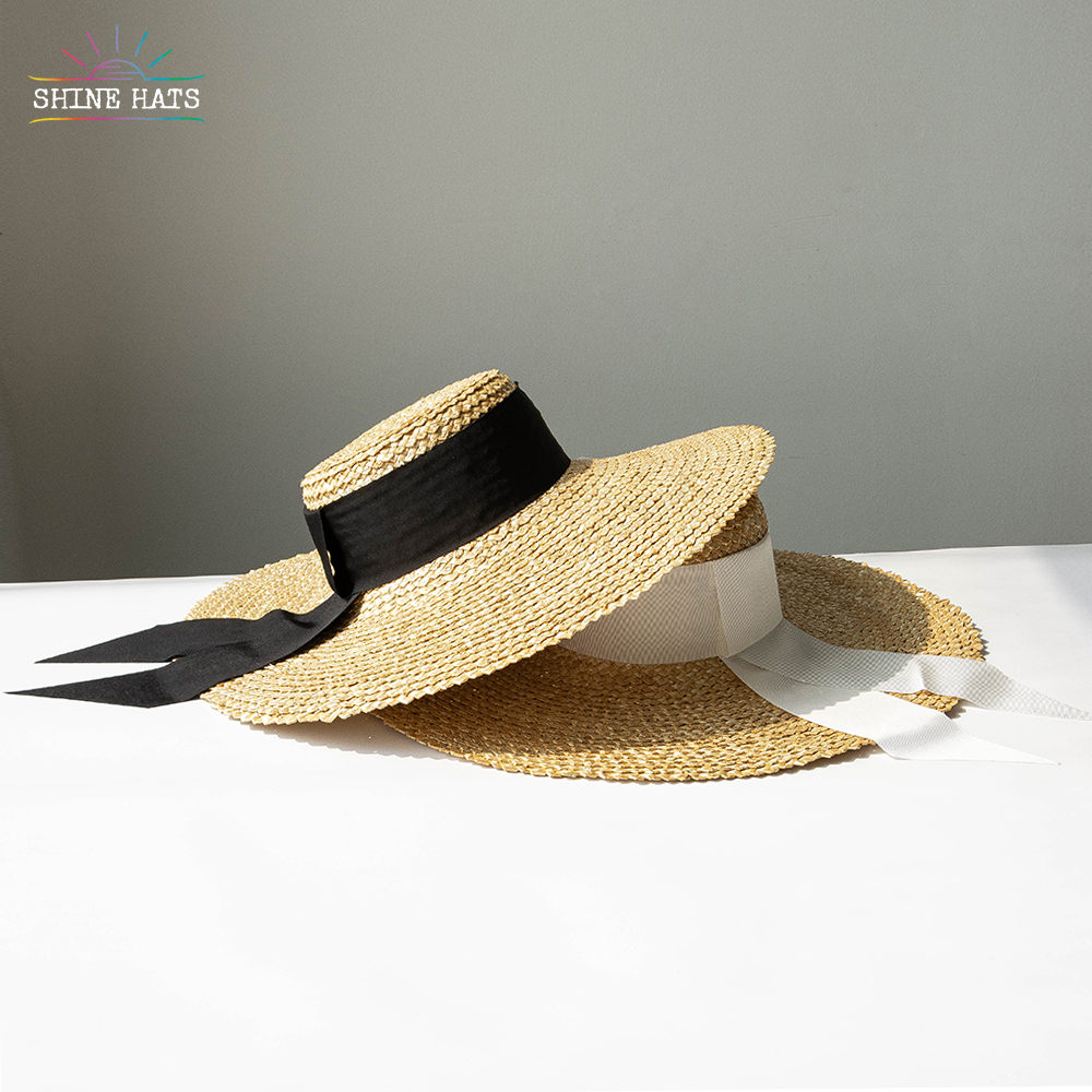 ＄16 - Shinehats Luxury Handmade Unisex Summer Sun Beach Straw Boater Hat Braid Wheat Straw Hat Sombrero For Women Ladies With Ribbon