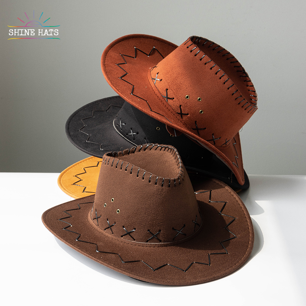 $3 - Shinehats 2023 Vintage Western Suede Cowboy Hat Fedora Autumn Winter Women Hat Fashion Chapeau For Ladies