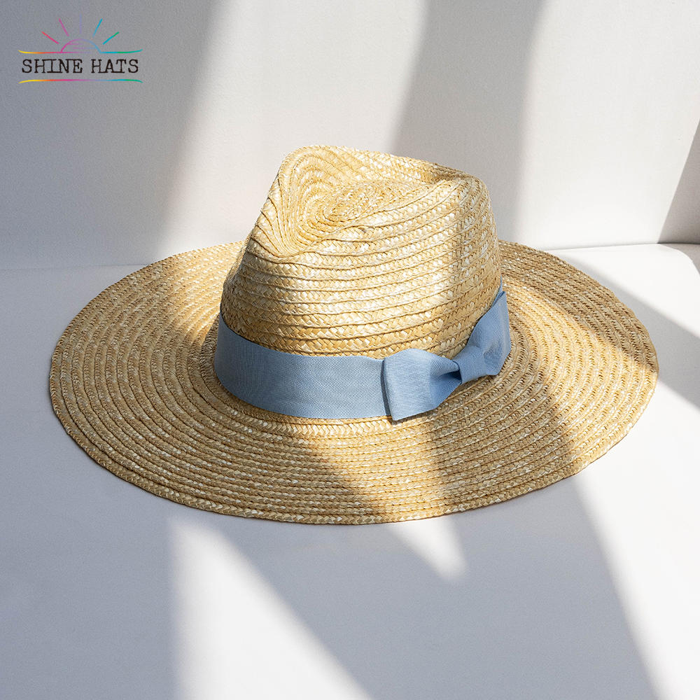 ＄9 - Shinehats Vintage Jazz Top Wheat Straw Hats Wide Brim Luxury Women Ladies Sun Summer Sombreros With Coloful Band