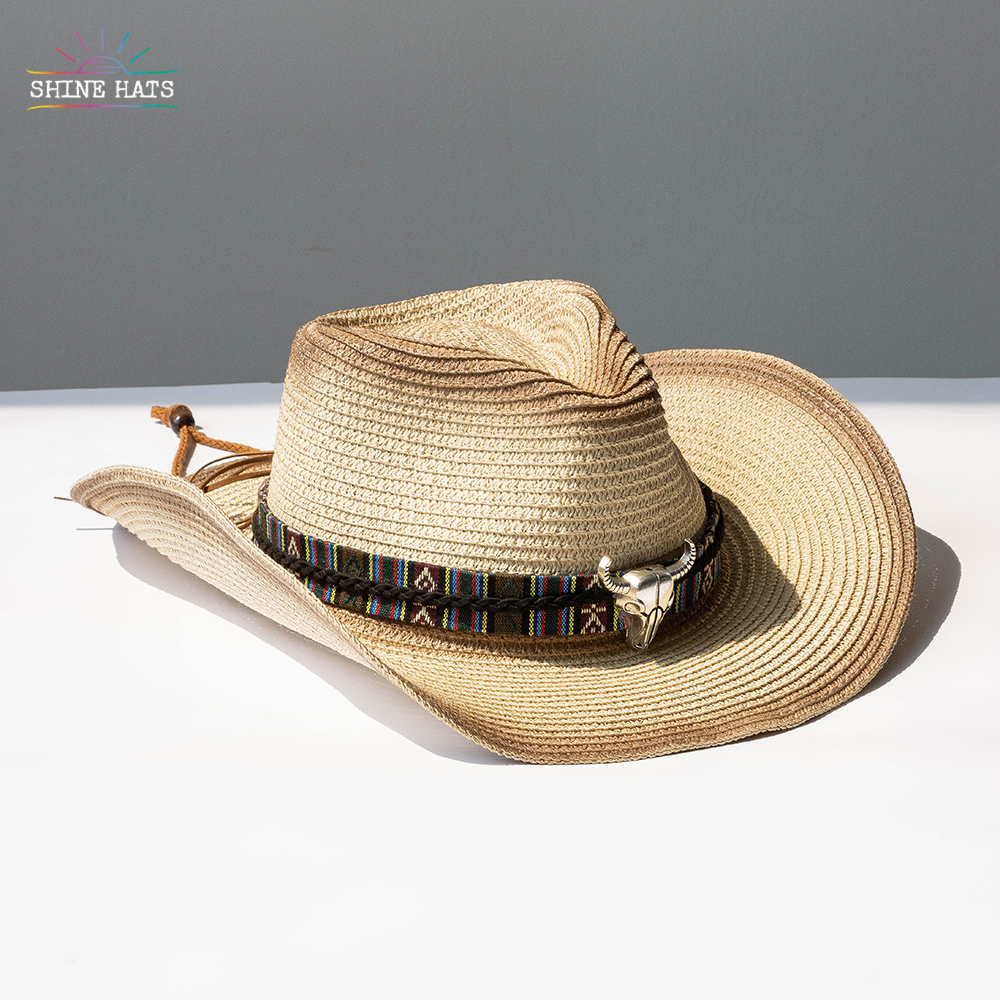 ＄8.5 - Shinehats 2023 Vintage Western Smoked Distressed Retro Cowboy Straw Hat Cowboy Hats Paper Grass Fedora Women Ladies Accessory