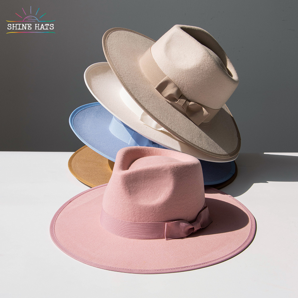 $14.5 - Shinehats 2023 OEM Chic Stiff Brim Rancher Top Women Fedora Hats 100% Wool Felt Winter Retro Chapeau With Band
