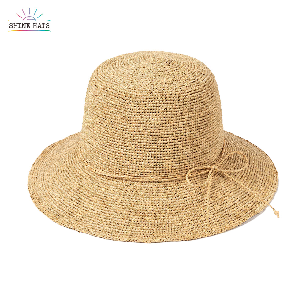 ＄15 - Shinehats 2023 Wholesale Crochet Raffia Hepburn Bucket Straw Hats Women Ladies Chapeau Chic Femme with Ribbon String